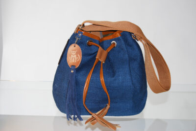 Bolso saco yute natural color azul eléctrico